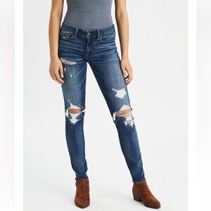 American Eagle Super Stretch X Low-Rise Skinny Jeans; Medium Wash Distressed